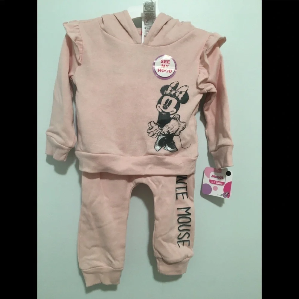 Disney Mickey Mouse Minnie Mouse Hooded Sweatshirt  Joggers Set - Pink